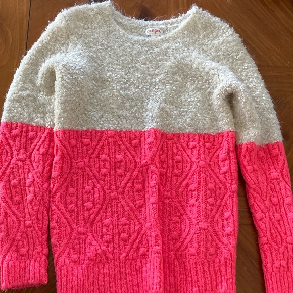 Fuzzy cream and pink sweater. Girl size 10/12 L - Picture 1 of 3